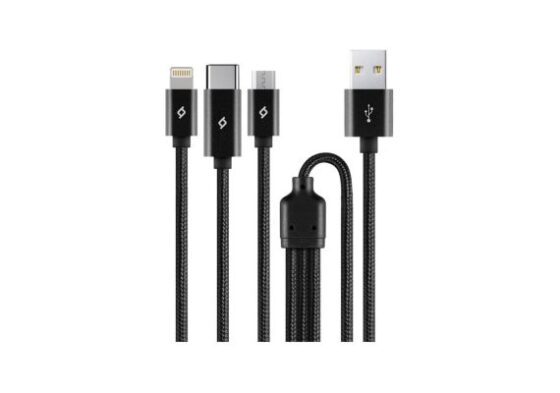 Alumicable™ Trio 100cm Καλώδιο Φόρτισης&Συγχρονισμού, Μαύρο