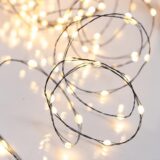 Σειρά, 320 Μεγάλα γαλακτερά Mini Led, 12V Adaptor, σταθερό, πράσινο χάλκινο καλώδιο, θερμό λευκό Led, ανά 5cm, προέκταση παροχής 3m, IP44