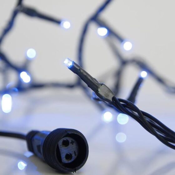 Σειρά 100 Led 3mm, 31V, επέκταση έως 3, με μετασχηματιστή, προέκταση παροχής 300cm, πράσινο καλώδιο, μπλε Led, ανά 5cm, ΙΡ44