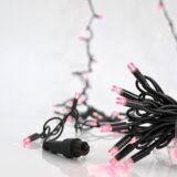 Σειρά 100 LED 5mm, 230V, επέκταση έως 9, προέκταση παροχής 150cm, καουτσούκ, πράσινο καλώδιο, ροζ Led, ανά 10cm, ΙΡ65