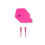 SmartCharger GAN 20W PD Ταχυφορτιστής Ταξιδιού USB-C - USB-C 3A Καλώδιο 120cm, Neon Ρόζ