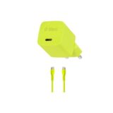 SmartCharger GAN 20W PD Ταχυφορτιστής Ταξιδιού USB-C - USB-C 3A Καλώδιο 120cm, Neon Κίτρινο