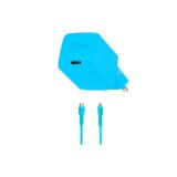 SmartCharger GAN 20W PD Ταχυφορτιστής Ταξιδιού USB-C - Lightning Καλώδιο 120cm, Neon Μπλέ