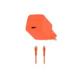 SmartCharger GAN 20W PD Ταχυφορτιστής Ταξιδιού USB-C - Lightning Καλώδιο 120cm, Neon Πορτοκαλί